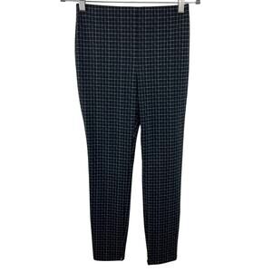 THEORY Black Windowpane Plaid Pull-On Flat Front Skinny-Leg Pants Legging S